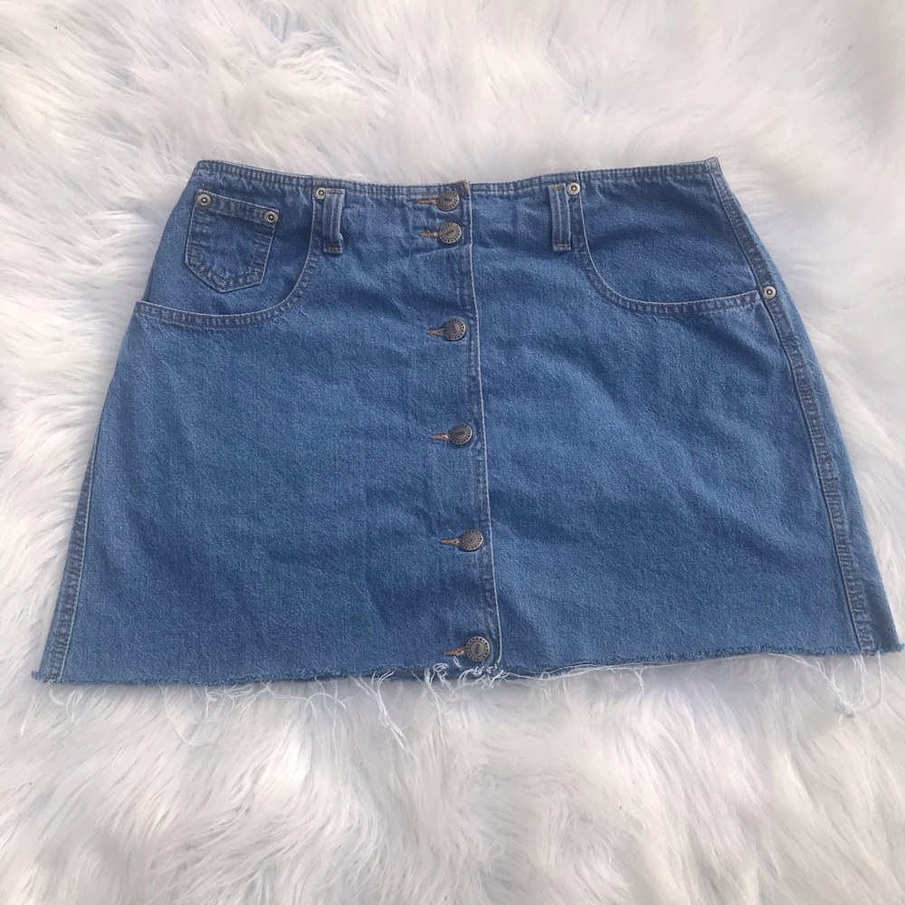 90s high waist button down denim skirt